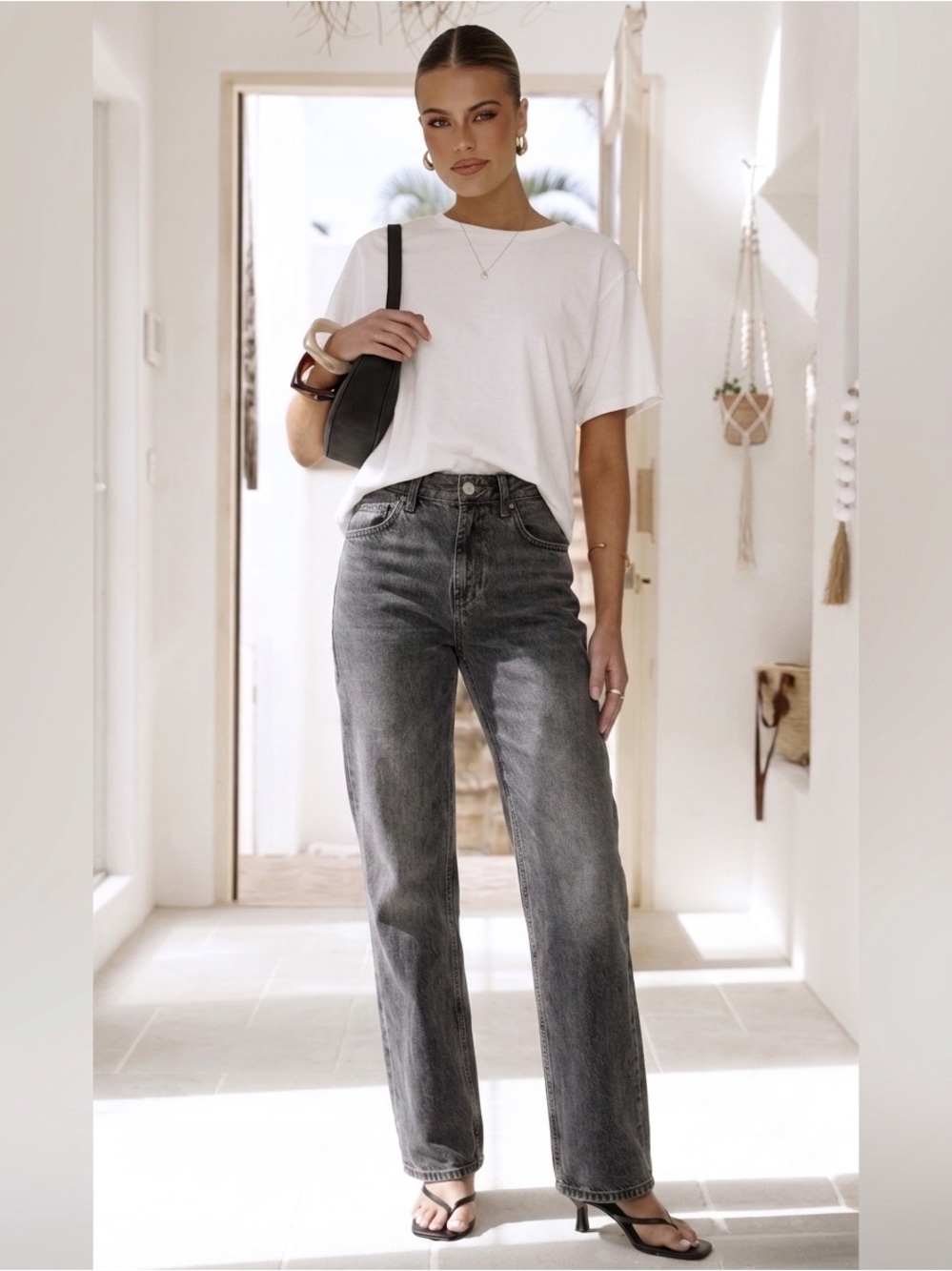 ZARA Straight Leg Jeans in Washed Charcoal Gray Size US 6 Relaxed Fit 90s Y2K